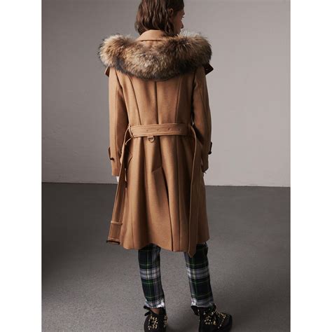 burberry hooded wool blend coat with detachable fur trim|burberry brit coat nordstrom.